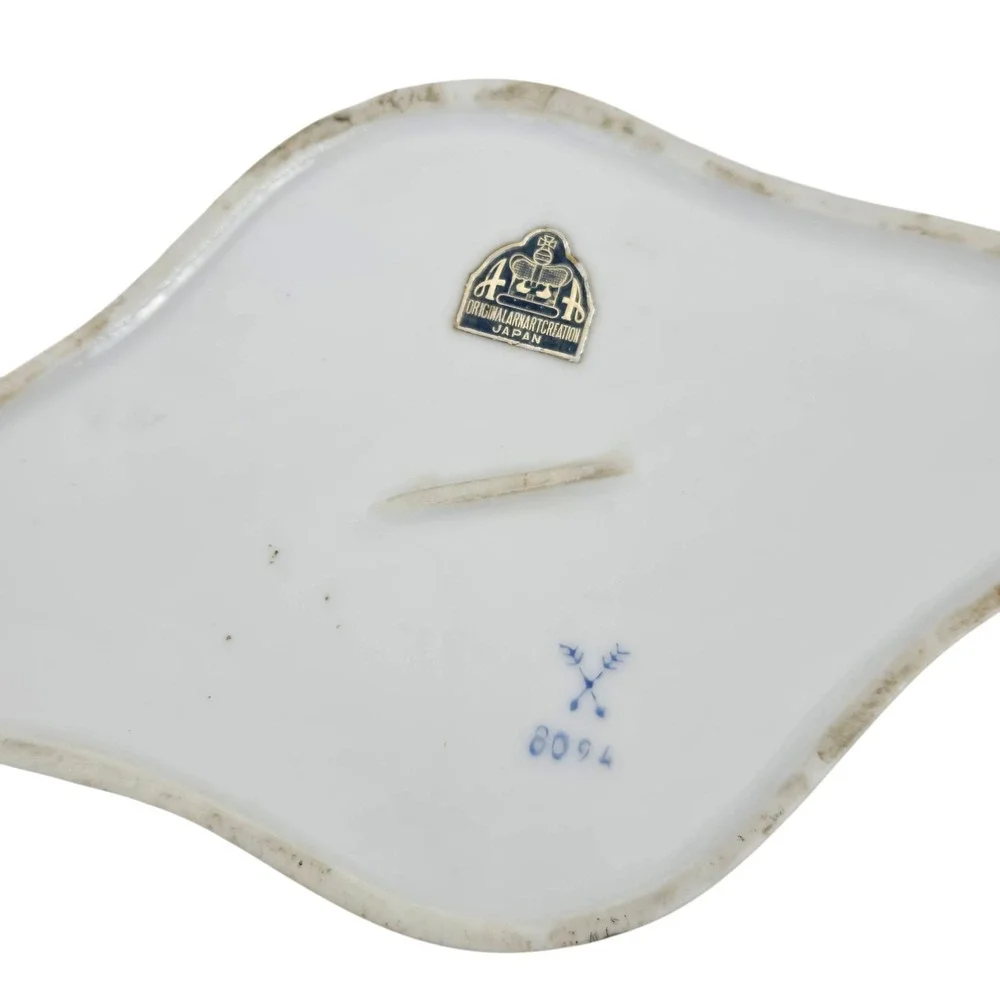 Vtg Porcelain Arnart Creation Trinket Vanity Dish w Gold Leaf Rose & Trim Japan